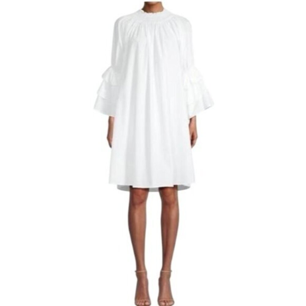 NWT Harshman Daphne Ruffle Cuff Cotton Poplin Dress In Off-White - XS